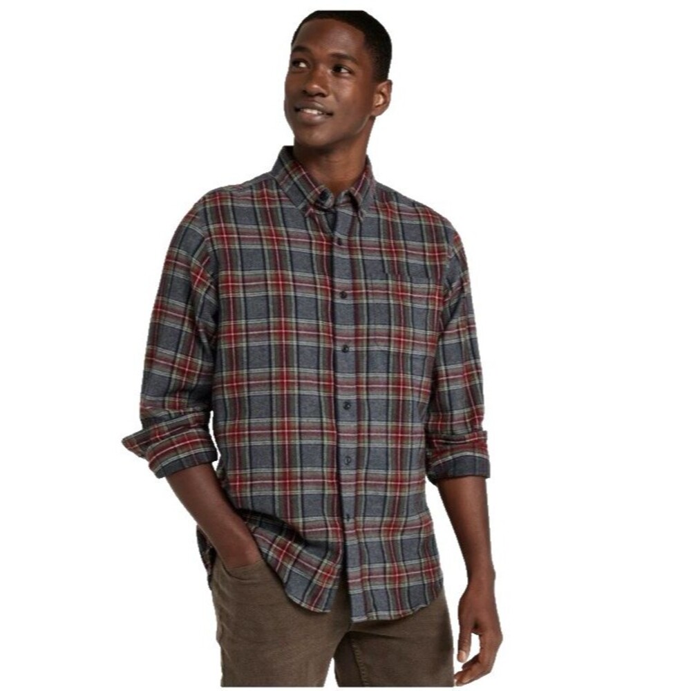 L.L.Bean Scotch Plaid Flannel Shirt Mens M Grey Stewart Slightly Fitted NWT